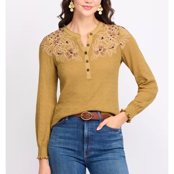 Daniel Rainn Tops - Daniel Rainn Mustard Crochet Trim Thermal Knit Henley Top XXL new